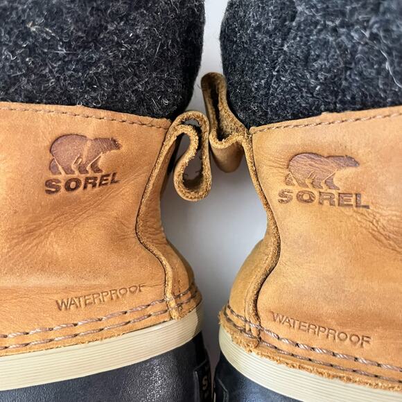 Sorel Duck Boot Size 7.5 Slimpack II Lace Up Brown Leather Gray Wool - Picture 9 of 15